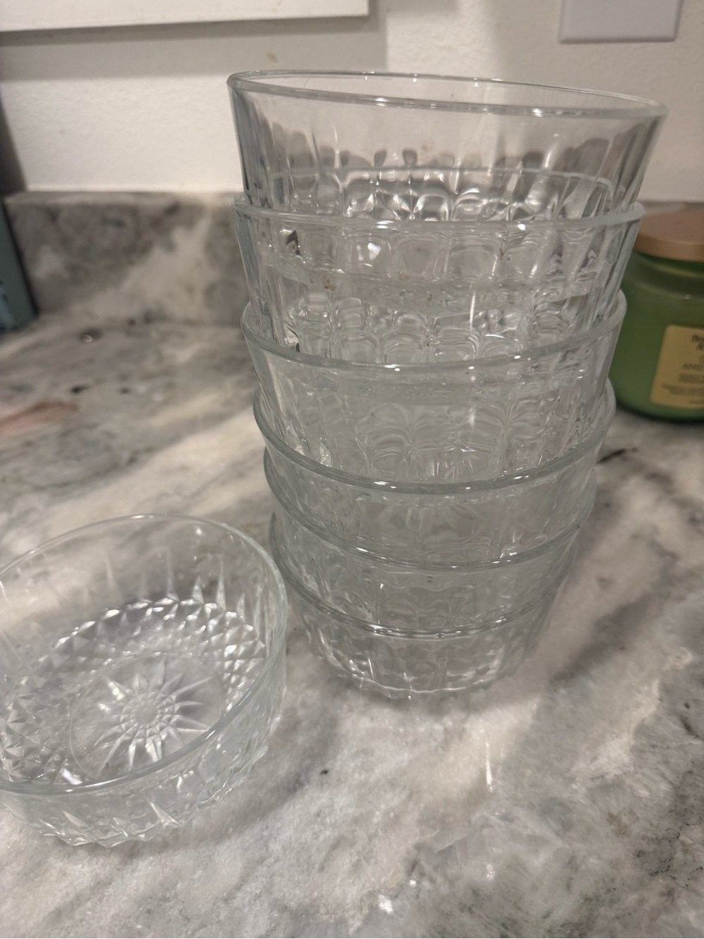 Vintage Arcorac tempered Clear Glass Dessert Bowls - Set of 7
